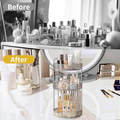 Image of Xmart India 360 Rotating Makeup Organizer - Transparent Cosmetic & Skincare Storage Rack for Dressing Table Lipstick, Perfume, Beauty Accessories & Bathroom Counter Organizer (3 Layer, Clear)
