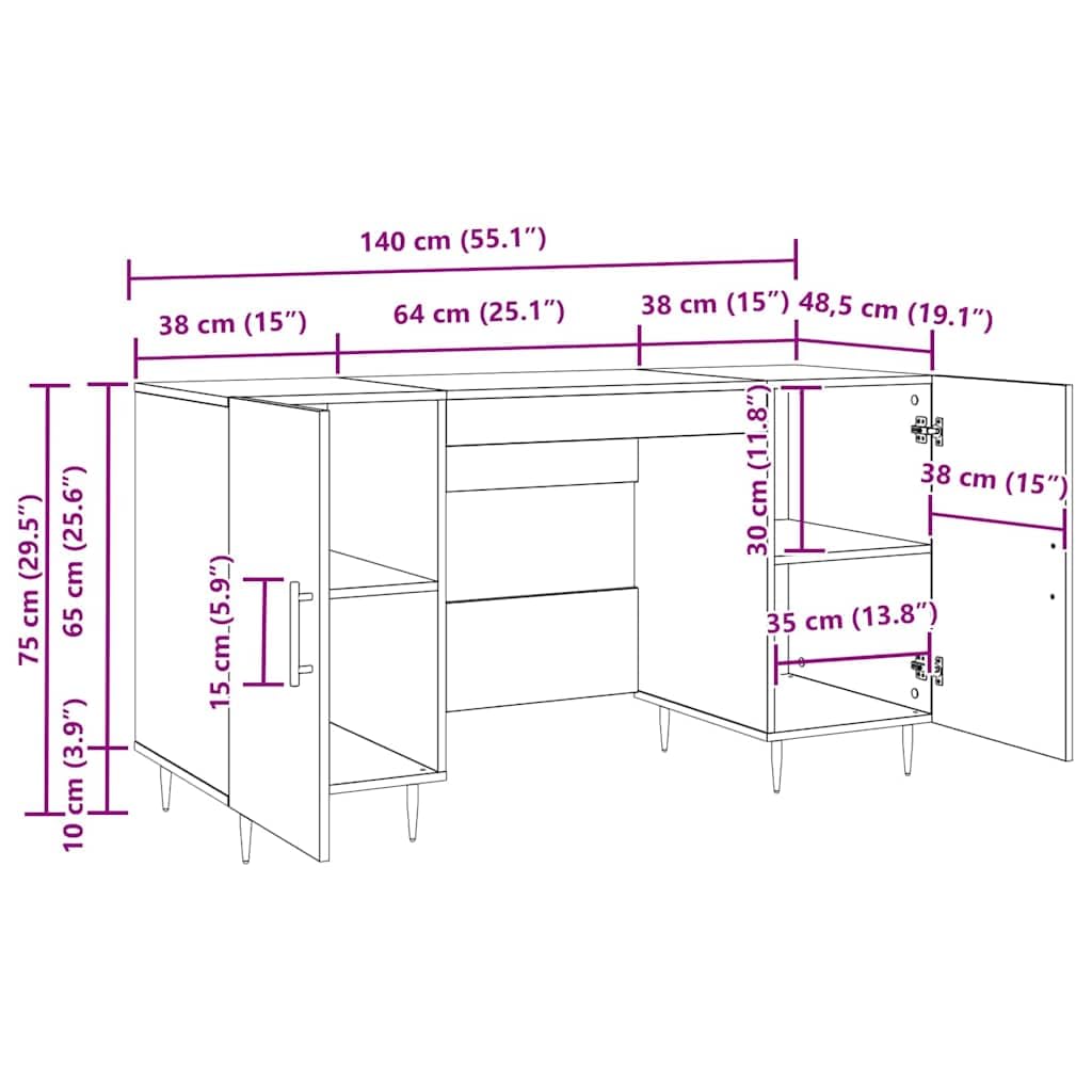Scrivania rovere nero in legno ingegnerizzato 140 x 50 x 75 cm con ampio piano lavoro, cassetto e ripiano per ufficio, studio, smartworking e postazione computer gaming