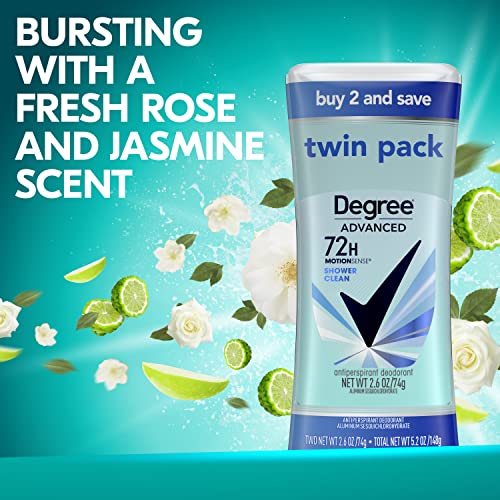 Degree Advanced Antiperspirant Deodorant 72-Hour Sweat & Odor Protection Shower Clean Antiperspirant For Women With Motionsense Technology 2.6 Oz Twin Pack #TOP2