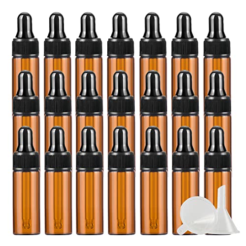 ZEOABSY 50 Pieza, Vacío 5ml Marrón Ámbar Botellas de Botellas de Cuentagotas Cristal, con anillo de negro y pipeta, para Aceite Esencial, Masaje,Fragancia, Aromaterapia, Laboratorio Cover