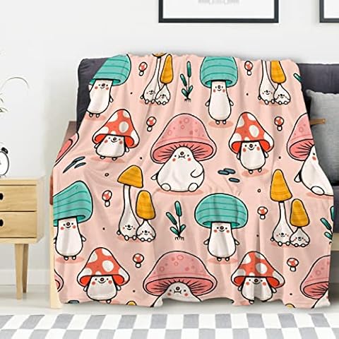 Avalokitesvara Mushroom Cute Pink Flannel Blanket Super Soft and Warm for Bed Couch Sofa 50x40 inch for Kids Cover