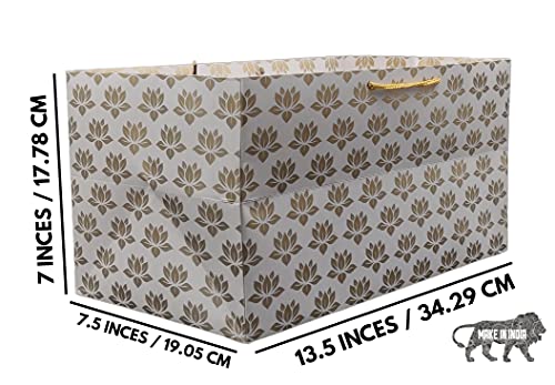 Image of Arrow Paper Products Rectangular Golden Lotus Printed Paper Gift Bags for Baby Shower Return Gift, Small Presents, Weddings, Birthday, Holiday Presents (Pack of 50, 34.29 x 19.05 x 17.78 Cm)