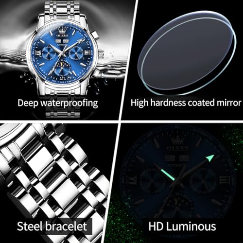 Image of OLEVS Mens Automatic Watches Skeleton Mechanical Self Winding Luxury Fashion Dress Wrist Watch Luminous Waterproof