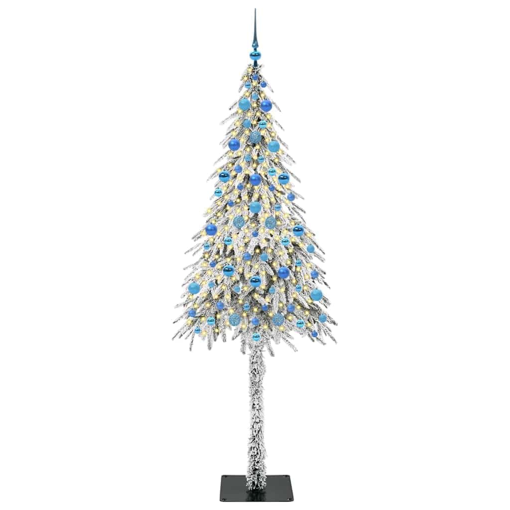Sztuczna choinka z 300 diodami LED o wysokości 210 cm, wykonana z polietylenu i stali, pokryta śniegiem, do wewnątrz i na zewnątrz, oświetlona, realistyczny wygląd jodły