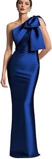 One Shoulder Mermaid Prom Dress with Bow 2025 Satin Long Bridesmaid Dresses Back Split Formal Evening Gown