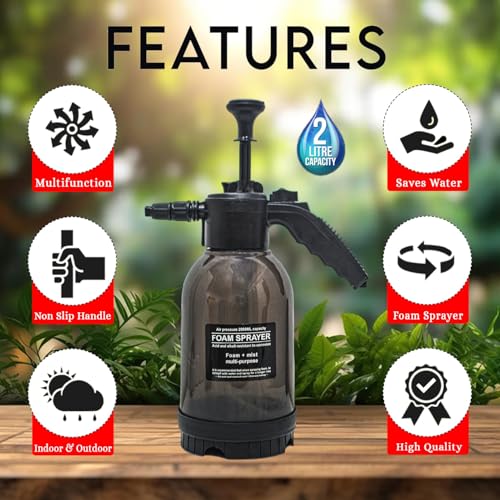 Image of OEM YUVA Series 2L Foam Pressure Sprayer (Black) for Gardening, Car Washing, and Household Cleaning - Adjustable Nozzle, Acid-Resistant Material