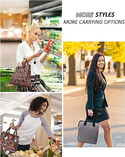 Image of Insulated Lunch Bag for Women, Black and White Stripe Tote with Front Pocket, Stylish Carry Bag (2)