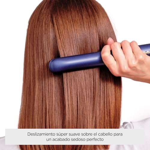 BaByliss Plancha de Pelo Midnight Luxe - Placas flotantes de cerámica con titanio, Deslizamiento suave, Calentamiento rápido en 30 s, 3 ajustes de calor hasta 235°C, Multivoltaje, Azul, 2516PE