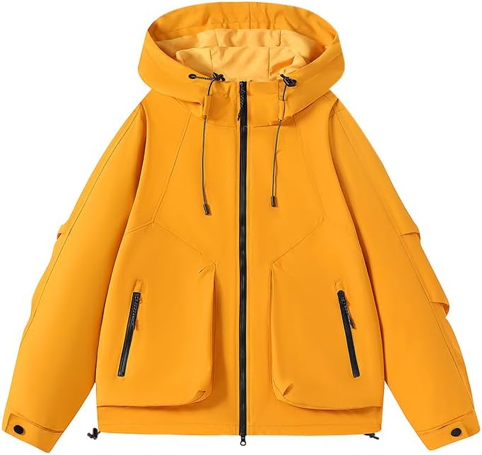 Waterproof Softshell Hooded Jacket, Unisex Spring/Fall Casual Windbreaker for Outdoor Activities
