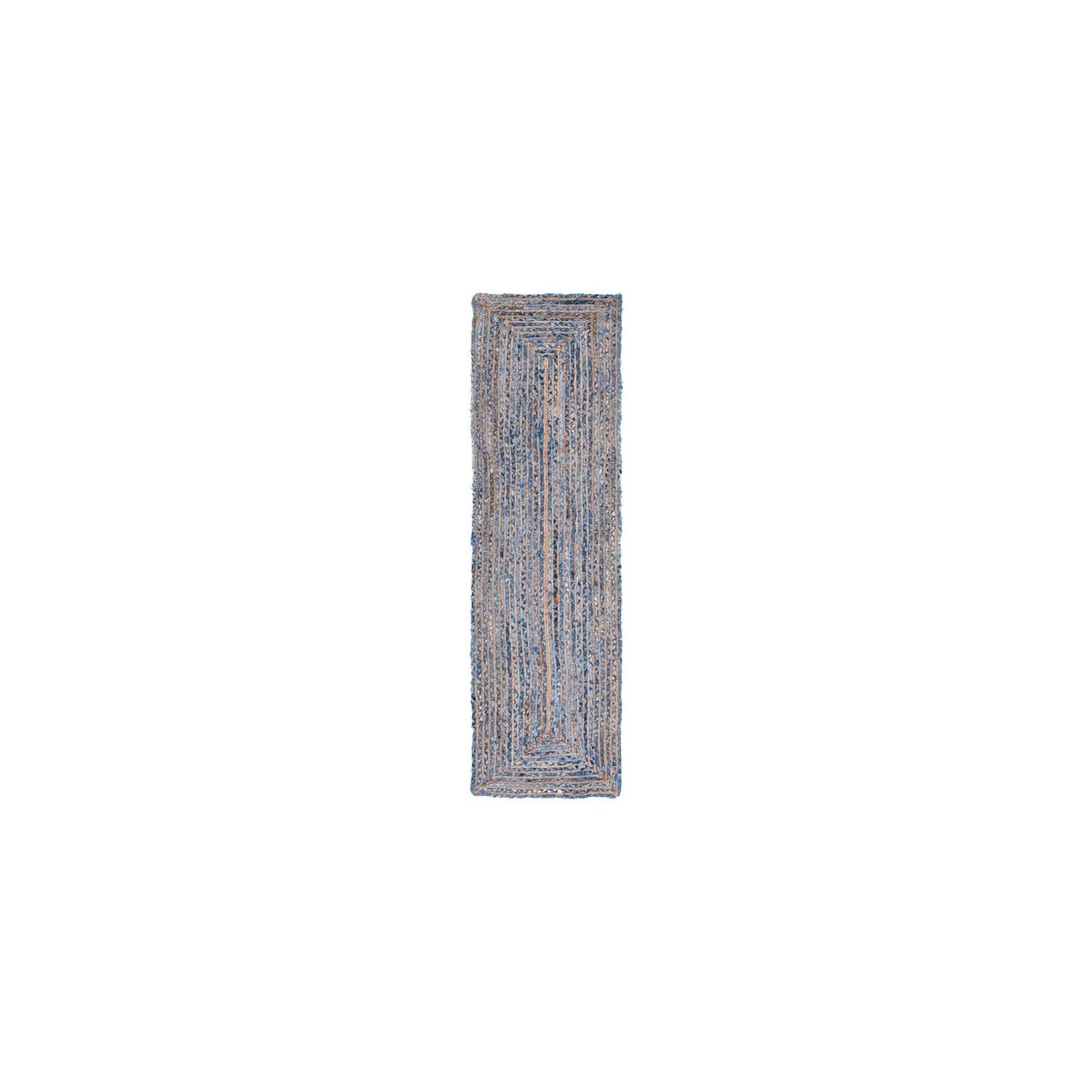 SAFAVIEH Cape Cod Collection Runner Rug - 2'3" x 6', Blue & Natural, Handmade Boho Braided Jute & Cotton, Ideal for High Traffic Areas in Living Room, Bedroom (CAP202M)
