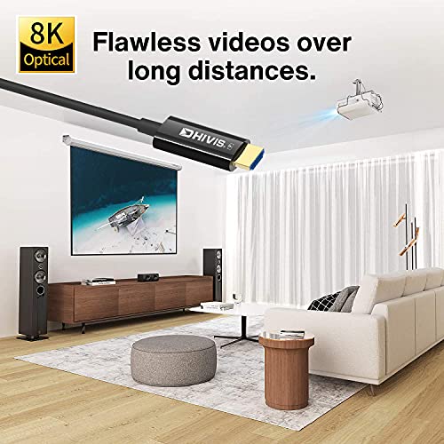Image of Dhivis Fiber X2.1 HDMI 8K Certified, 15 Meters (Support RTX 3000) 4K@120hz & 8K - HDCP 2.2, 2.3, 48Gbps - HDR 10+ and Dolby Vision (Fiber X2.1 Series) Metal Armored HDMI Cable