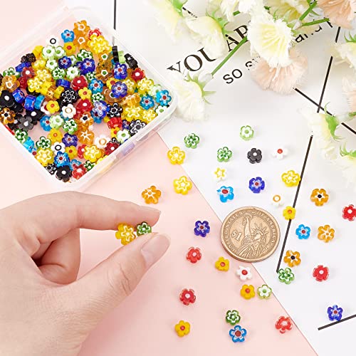 SUNNYCLUE 1 Box 200Pcs 10 Styles Handmade Millefiori Lampwork Glass Beads Flower Flat Round Loose Spacer Bead for DIY Necklace Bracelet Earring Jewelry Making Handmade Crafts - Image 3