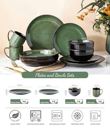 Image of LERATIO Ceramic Dinnerware Sets for 4,16-Piece Reactive Glaze Plates and Bowls Set with Mugs,Highly Chip and Crack Resistant | Dishwasher,Microwave & Oven Safe Dishes set-Green