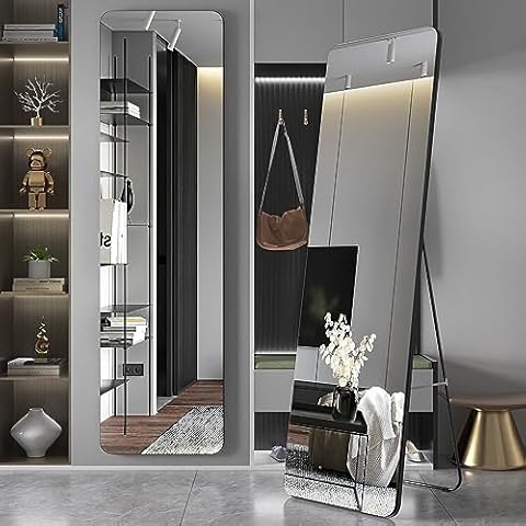 EDTEMI Floor Mirror Full Length,56"x16"Free Standing or Leaning Against Wall Mirror Full Body Mirror,Wall Mounted Hanging Mirror, Large Dressing Mirror with Stand for Bedroom Living Room(Black) Cover