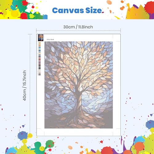 DAERLE Malen nach Zahlen Erwachsene, Lebensbaum, Malen nach Zahlen Leuchtende, bunte Blätter, DIY Handgemalt Ölgemälde Kit Paint by Numbers Adult Mit 3 Pinseln und Acrylfarbe Kit 30x40cm (Ohne Rahmen)