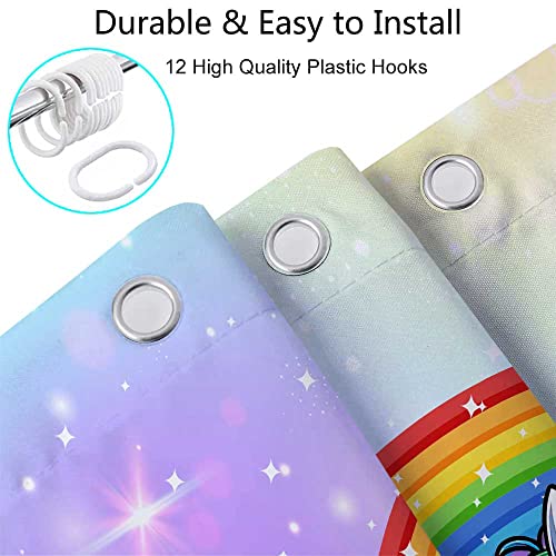 Cute Unicorn Riding Dinosaur Shower Curtain For Kids Bathroom, Funny Cartoon Rainbow Fantasy Galaxy Space Fabric Shower Curtains Set, Boys Girls Restroom Decor Accessories With Hooks 72X72 Inch #TOP6