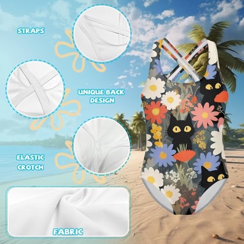 Image of Girls One Piece Swimsuits Teens Sleeveless Back Cross Strap Bathing Suit Kids Quick Dry Cute Beach Swimwear(5-14)