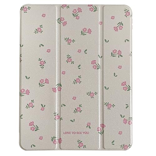 UOMSKTY Hülle für Faltbarer Ständer Mit Stiftschlitz Hülle für Ipad 10. Generation 2022 - Schlanke, Dünnste, Weiche Silikagel-Hülle für Ipad 10. 10.9 Zoll Smart Auto Wake/Sleep Süße Rosa Blüte