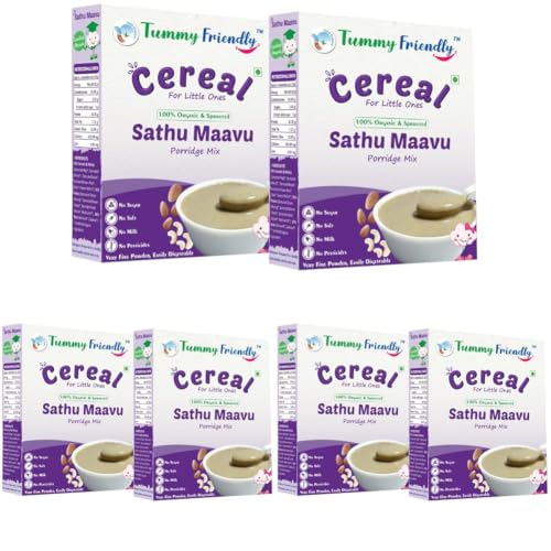Image of TummyFriendly Foods Certified Organic Sprouted Sathu Maavu Porridge Mix. Made of Sprouted Ragi, Whole Grains, Pulses & Nuts. Organic Baby Food For 8+ Months Baby. Shelf-life 9 month-200g, 6 Packs