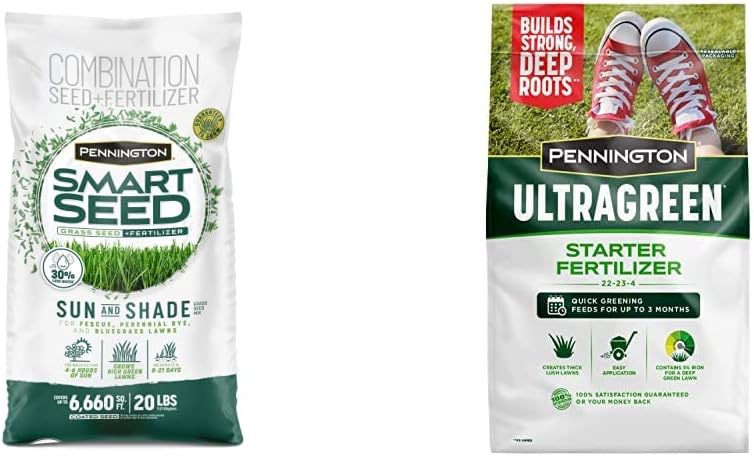 Pennington Smart Seed Sun and Shade Grass Mix 20 lb & UltraGreen Starter Lawn Fertilizer, 14 LBS, Covers 5000 sq ft