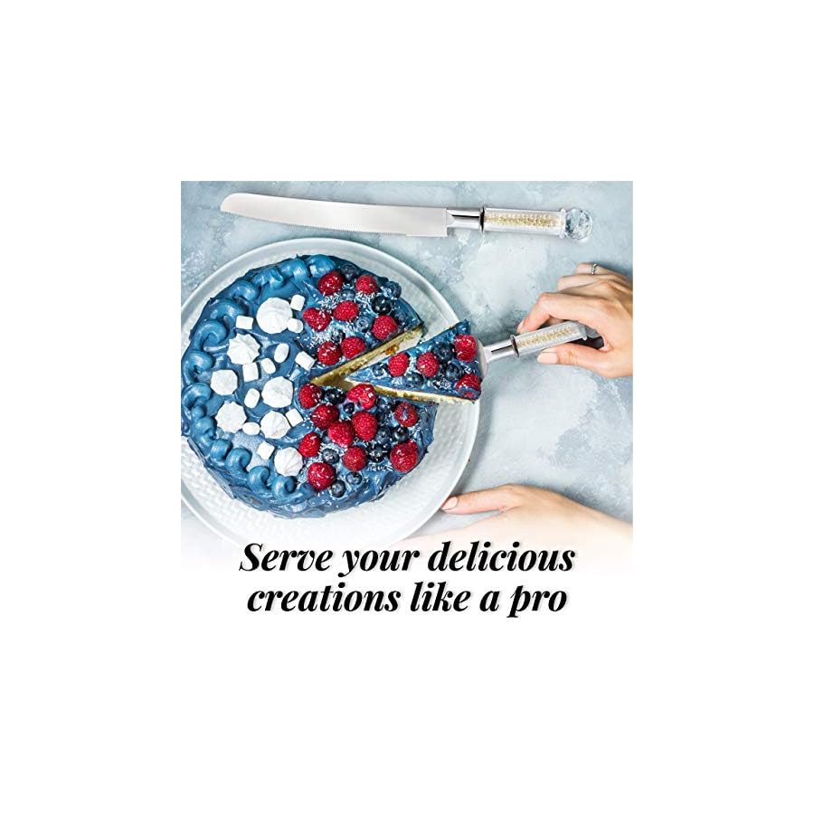 Homi styles Wedding Cake knife and Server Set | Elegant Color Premium 420 Stainless Steel plated Blades | Cake & Pie Serving Set for Wedding Cake, Birthdays, Anniversaries, Parties (Pearl Filled)