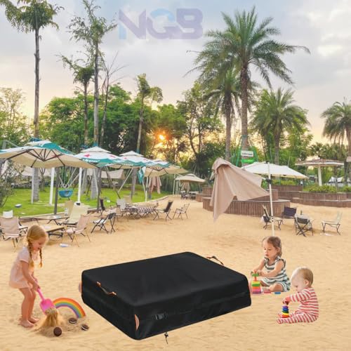 Image of Outdoor Sandbox Cover, Square Kids Sand Box Covers Waterproof and Windproof, Children's Large Sandboxes Cover Sandproof.44 Lx40 Wx10 H,Black.