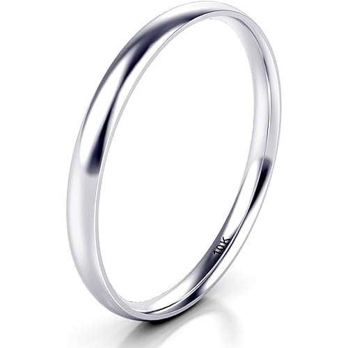 10K White/Yellow/Rose Gold 2MM Round Dome Wedding Band Ring