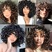 Leeven 12 Inch Afro Kinky Curly Wig with Bangs Short Curly Wigs for Black Women Synthetic Bouncy Curls Wig with Fringe Heat Resistant Black Curly Afro Wig