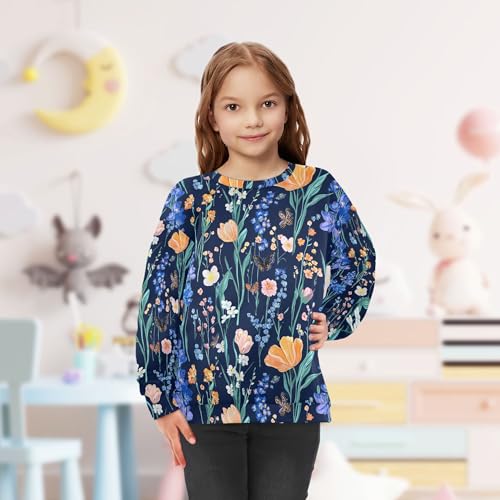 JUNZAN Impressionism Style Blue Flowers Big Boys Sweatshirt Hoodie Long Sleeve Sweatshirt With Hoodie Athletic 4T 5