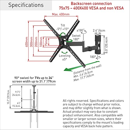 Barkan Tv Wall Mount, 29-58 Inch Full Motion Articulating - 4 Movement Flat/Curved Screen Bracket, Holds Up To 55 Lbs, Patented, Lifetime Limited Warranty, Fits Led Oled Lcd #TOP7