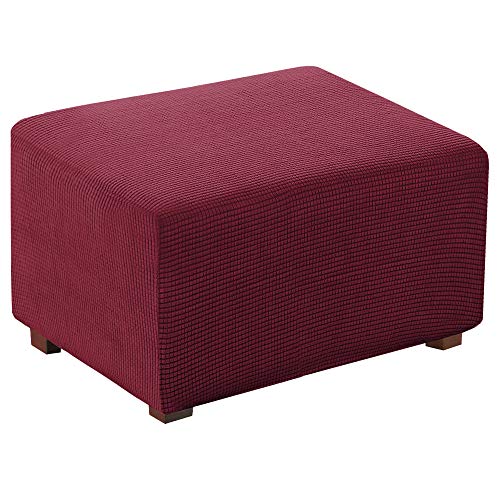 Flamingo P Stretch Ottoman Slipcovers Removable Footstool Covers Storage Ottoman Protect Covers for Living Room Footstool Footrest (Burgundy, Large)