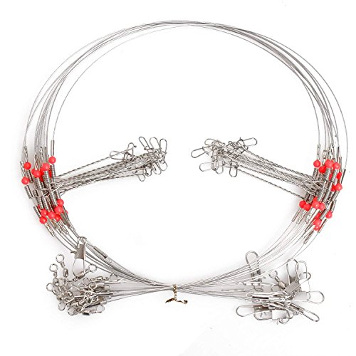 Flushbay 10本組 ワイヤーリーダー 釣り ワイヤーハリス 仕掛け ステンレス鋼線製 耐摩耗 スイベルスナップビーズ付き 2腕