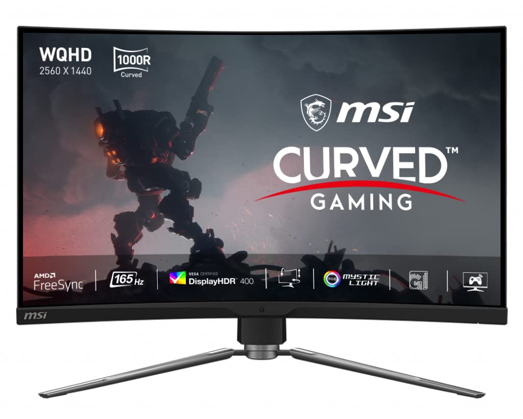 msi MPG ARTYMIS 323CQR 31,5 pollici WQHD Curved Gaming Monitor - 1000R, 2560 x 1440 VA Panel, 165 Hz / 1ms, FreeSync Premium, DisplayHDR 400, Mystic Light Stand regolabile - DP 1.2a, USB Type-C