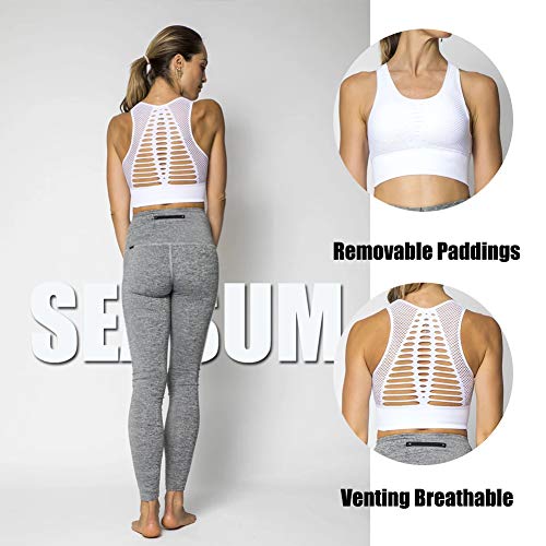 SEASUM Women's Longline Sport Bra Seamless Yoga Crop Top Medium-Low Support Workout Bra XS