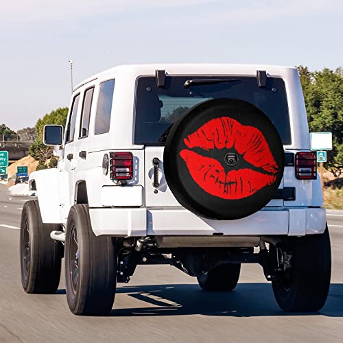 Image of Delerain Spare Tire Cover with Backup Camera Hole Red Lips Wheel Covers Waterproof Dust-Proof UV Sun Universal Fit for RV Trailer RV SUV Truck (18 Inch for Diameter 32 inch-34 inch)