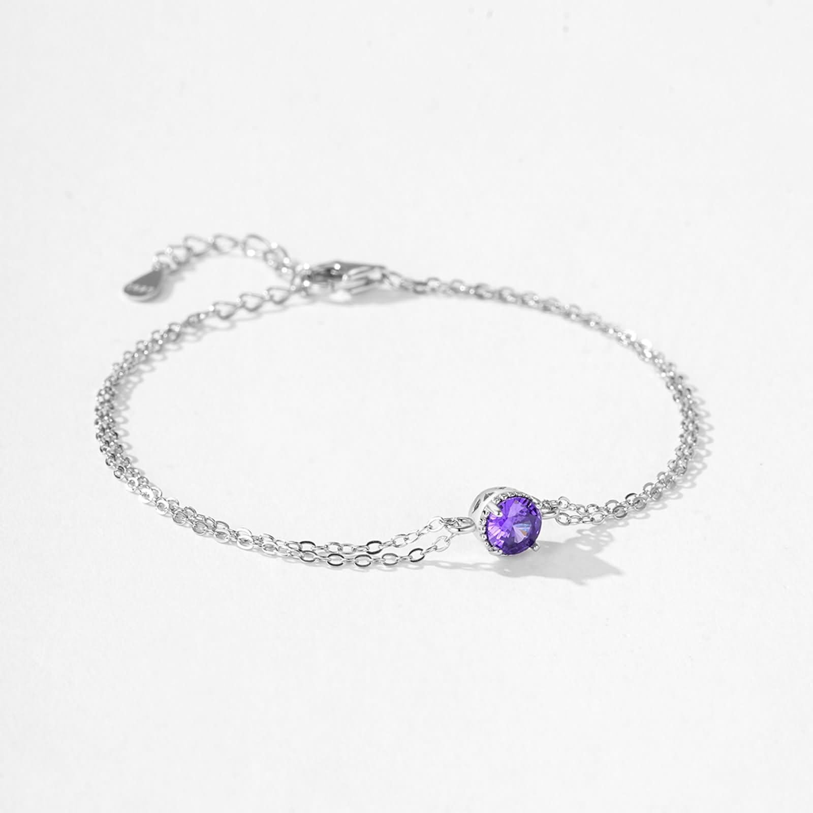 Pulsera de novia para el día de la boda, amatista de doble capa redonda amarilla para mujer, oro blanco de 9 quilates, 14 quilates y 18 quilates