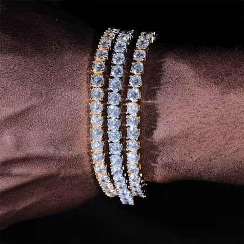 NOBYLO 4MM Classic Stainless Steel Tennis Chain 18K/White Gold Plated Cubic Zirconia Tennis Necklace Bracelet For Women Men Trendy 1 Row Bling Iced CZ Out Chain (8.5 inches, 18K gold) — view 5