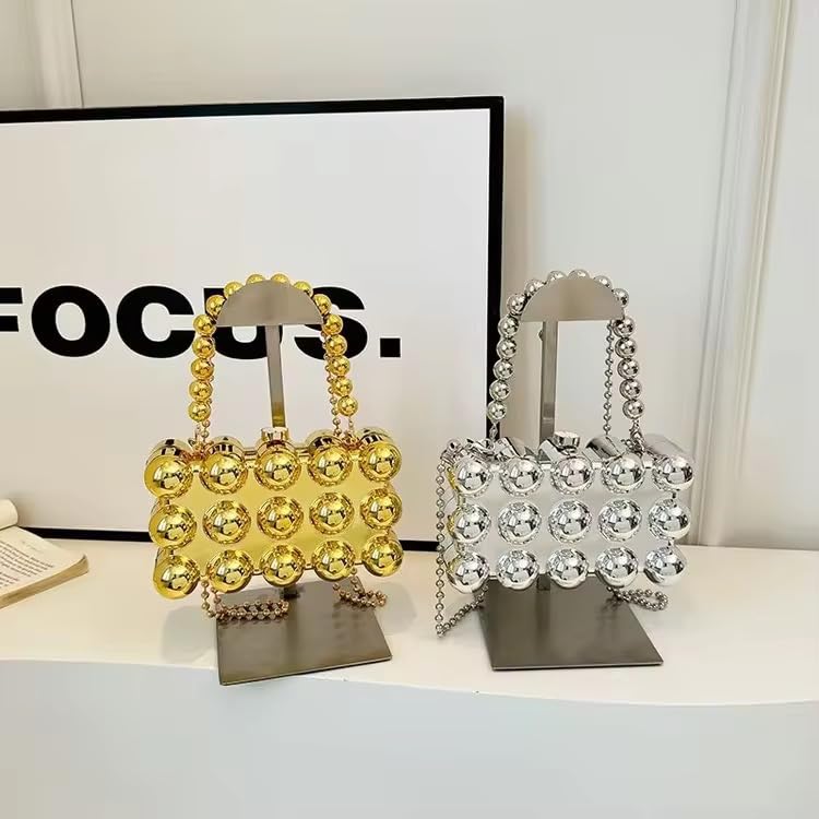 Image of Metallic Acrylic Evening Handbag for Women | Crossbody Sling Bags with Detachable Chain Strap Glossy Stylish Ladies Girls Small Size Cute Party Wedding Bag