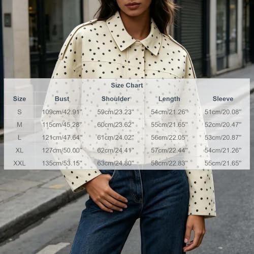 Women Cropped Casual Jacket Polka Dot Zip Up Lightweight Fall Outerwear - image 4