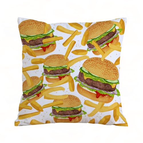 ERRTU Housse de Coussin 50x50 cm,Parure de lit Hamburger Frites 3D Burger géant 3 pièces Couvre-Lits créatifs Amusant,Housse Coussin Exterieur,Motif...