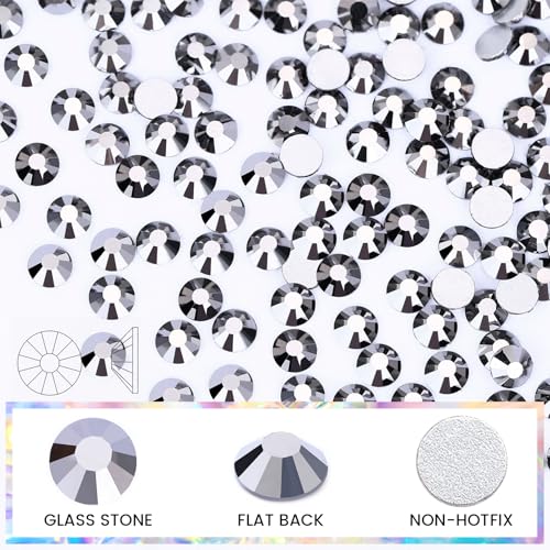 Image of Novani 1440 Pieces Hema Black Flat Back Glass Stones Round Gems Non Hotfix Crystals for Crafts SS20