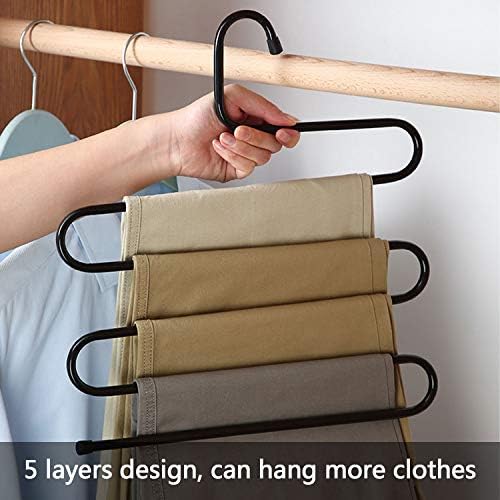 Pants Hanger Multi-Layer (4 Pack) S-Style Jeans Trouser Hanger Closet Stainless Steel Rack Space Saver for Tie Scarf Jeans Clothes-black