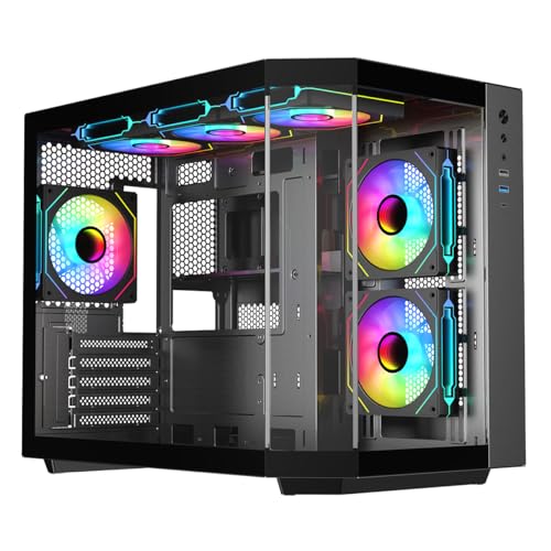 IONZ APEX - PC Gaming Case, M/ATX Mid Tower, Dual Chamber - Front I/O Type C, Tempered Glass (With 6 ARGB PWM Fans) - Black - Image 3