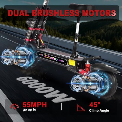 Image of ZO03 Electric Scooter for Adults, 5600w Dual Motors 47 MPH Top Speed, 50 Miles Long Range Off-Road Tires Sport Escooter, Oil Hydraulic Brake & Dual Suspension, Folding Commuter E-Scooter Adults
