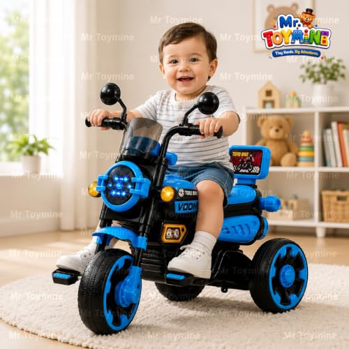 Image of TORQ Bike Pedal Tricycle for Kids Toddler Trike Headlight, Music, Curved Seat and Backrest Push Along Pedal Trike for 2 Years to 4 Years | Full Body LED| Blue | TOYMINE