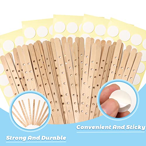 Anjmd 100 Pcs Wooden Candle Wick Holders 200 Pcs Candle Wick Stickers 7Inch Candle Wick Bar 7 Holes Candle Wick Holder Clips Wick Clips Centering Tools Wick Holders For Large,Multi Wick Candles Making #TOP2