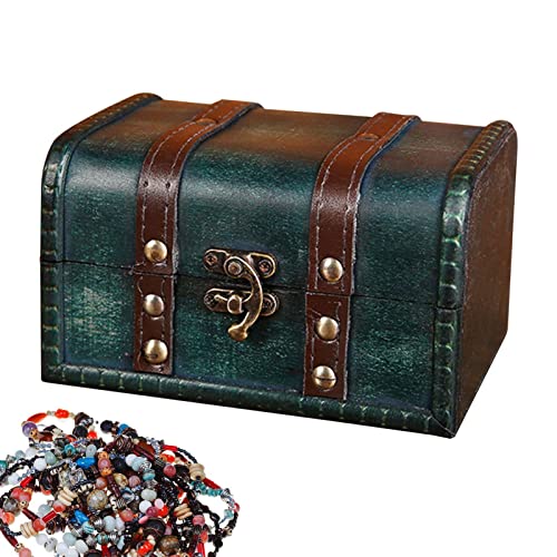 Baúl de joyería retro de madera - Caja retro con cerradura para tesoros,Cajas para recuerdos de tesoros antiguos con tapa, baúl para joyas antiguas estilo antiguo, baúl de madera