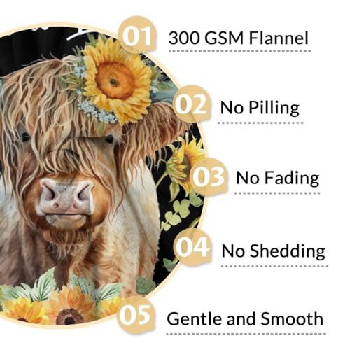 Highland Cow Blanket Gifts - 60x80 Inches Cute Throw Blanket for Girls - Black Soft Fuzzy Blankets for Bed, Couch & Living Room