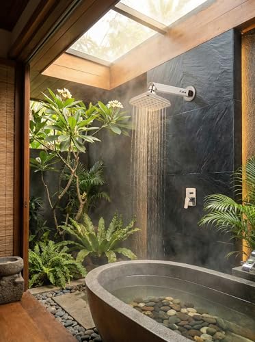 Image of KABA by ACQUASO 4x4 inch Inch Overhead Shower | High Pressure Rain Spa System For Luxury Bathroom | ABS Rainfall Showerhead Easy Install with 9 inch Steel ARM (LIBRA)