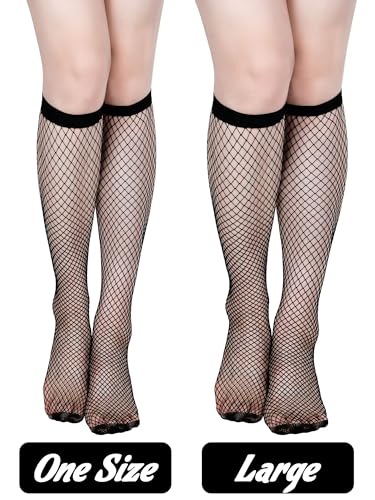 Geyoga 4 Pairs Women's Fishnet Knee High Stockings Lace Hollow out Women's Calf Socks Ankle Sheer Socks3